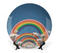 DWVSFJM Beautiful World Assiette décorative en porcelaine anglaise avec support en céramique Motif arc-en-ciel 17,8 cm