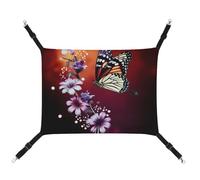 DWVSFJM Hamac à fleurs et papillons pour chat - Lit doux à suspendre avec sangles réglables et crochets en métal - Tapis chaud à suspendre pour chats, petits chiens, lapins