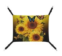 DWVSFJM Hamac à suspendre pour chat avec sangles réglables et crochets en métal Motif tournesol et papillons