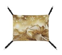 DWVSFJM Hamac de Noël en soie dorée pour chat - Lit doux à suspendre avec sangles réglables et crochets en métal - Tapis chaud à suspendre pour chats, petits chiens, lapins