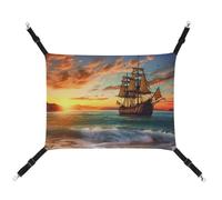 DWVSFJM Hamac pour chat avec sangles réglables et crochets en métal - Motif bateau pirate au coucher du soleil - Tapis chaud à suspendre pour chats, petits chiens, lapins