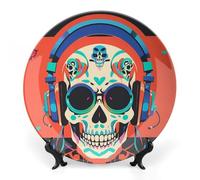 DWVSFJM Plaque décorative en porcelaine anglaise avec support pour écouteurs Punk Rock Motif tête de mort 20,3 cm