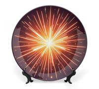 DWVSFJM Plaque décorative en porcelaine avec impression 3D en forme de feu d'artifice avec support de présentation - Assiette décorative ronde en porcelaine - Artisanat pour décoration murale - 25,4
