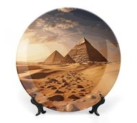 DWVSFJM Pyramid Africa Desert Print Assiette décorative en porcelaine anglaise avec présentoir Assiette décorative en céramique Assiette ronde en porcelaine Art Artisanat pour décoration murale 25,4