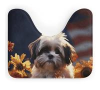 DWVSFJM Shih Tzu Tapis de toilette en forme de U pour chien et fleurs, 40,6 x 50,8 cm, absorbant l'eau, séchage rapide, antidérapant, facile à nettoyer, pour baignoire, évier