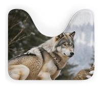 DWVSFJM Snow Mountain Tapis de toilette en forme de U avec motif loup sauvage 40,6 x 50,8 cm, absorbant l'eau, séchage rapide, antidérapant, facile à nettoyer, pour baignoire, évier