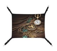 DWVSFJM Steampunk Montres clés et chaînes Hamac pour chat Hamac pour animal domestique Lit doux à suspendre avec sangles réglables et crochets en métal Motif tapis chaud à suspendre pour chats petits