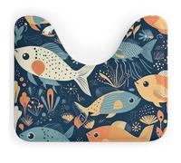 DWVSFJM Tapis de toilette en forme de U avec poissons de dessin animé et corail, 40,6 x 50,8 cm, absorbant l'eau, séchage rapide, antidérapant, facile à nettoyer, pour baignoire, évier
