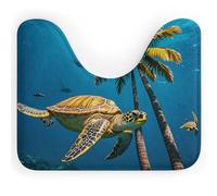 DWVSFJM Tapis de toilette sous-marin en forme de U avec palmiers et tortues de mer, 40,6 x 50,8 cm, absorbant l'eau, séchage rapide, antidérapant, facile à nettoyer, pour baignoire, évier