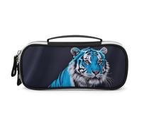 DWVSFJM Trousse à crayons en cuir PU étanche et portable avec fermeture éclair Bleu Rose Tigre Trousse à crayons pour fournitures de bureau Trousse de maquillage