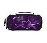 DWVSFJM Trousse à crayons en cuir PU étanche et portable avec fermeture éclair Motif cœurs Violet
