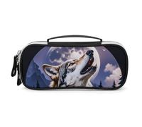 DWVSFJM Trousse à crayons en cuir PU étanche et portable avec fermeture éclair Motif loups