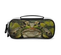 DWVSFJM Trousse à crayons en cuir PU étanche et portable avec fermeture éclair Motif lys et grenouille Pour fournitures de bureau Trousse de maquillage