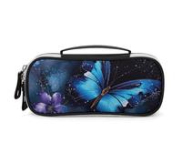 DWVSFJM Trousse à crayons en cuir PU étanche et portable avec fermeture éclair Motif papillon Bleu galaxie Pour fournitures de bureau Trousse de maquillage