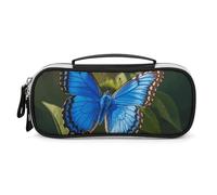 DWVSFJM Trousse à crayons en cuir PU étanche et portable avec fermeture éclair Motif papillon Bleu Petite trousse à crayons pour fournitures de bureau Trousse de maquillage