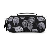 DWVSFJM Trousse à crayons en cuir PU étanche et portable avec fermeture éclair - Noir et gris - Motif feuille jacquard - Pour fournitures de bureau et maquillage