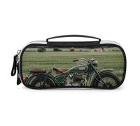 DWVSFJM Trousse à crayons en cuir PU étanche et portable avec fermeture éclair pour motos sur herbe verte Trousse à crayons pour fournitures de bureau Trousse de maquillage