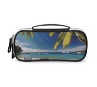 DWVSFJM Trousse à crayons en cuir PU étanche et portable avec fermeture éclair pour plage, palmier, chaises, bateaux, trousse à crayons pour fournitures de bureau, trousse de maquillage