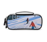 DWVSFJM Trousse à crayons en cuir PU étanche et portable avec fermeture éclair pour sports d'hiver, thème ski, trousse à crayons pour fournitures de bureau, trousse de maquillage