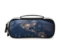 DWVSFJM Trousse à crayons en cuir PU étanche et portable avec fermeture éclair Terre de l'espace extérieur Trousse à crayons pour fournitures de bureau Trousse de maquillage