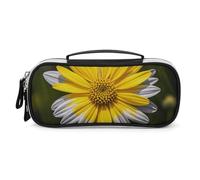 DWVSFJM Trousse à crayons en cuir PU étanche portable avec fermeture éclair jaune et gris fleur pour fournitures de bureau trousse de maquillage