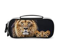 DWVSFJM Trousse à crayons en cuir PU étanche portable avec fermeture éclair Mère Lion et jeune lion Trousse à crayons pour fournitures de bureau Trousse de maquillage