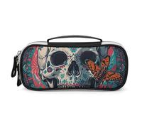 DWVSFJM Trousse à crayons en cuir PU étanche portable avec fermeture éclair squelette de papillon de mort pour fournitures de bureau trousse de maquillage