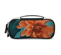 DWVSFJM Trousse à crayons en cuir synthétique étanche et portable avec fermeture éclair Bleu sarcelle et fleur Trousse à crayons pour fournitures de bureau Trousse de maquillage