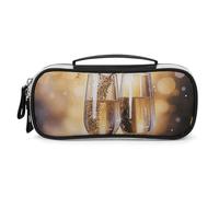 DWVSFJM Trousse à crayons en cuir synthétique étanche et portable avec fermeture éclair - Deux verres de champagne - Trousse à crayons pour fournitures de bureau