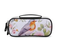 DWVSFJM Trousse à crayons en cuir synthétique étanche et portable avec fermeture éclair - Imprimé floral - Aquarelle - Robin Bird - Trousse à crayons pour fournitures de bureau