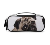 DWVSFJM Trousse à crayons en cuir synthétique étanche et portable avec fermeture éclair Motif chien carlin Pour fournitures de bureau Trousse de maquillage