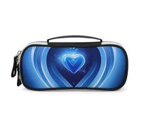 DWVSFJM Trousse à crayons en cuir synthétique étanche et portable avec fermeture éclair - Motif cœur bleu - Pour fournitures de bureau et maquillage