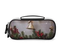 DWVSFJM Trousse à crayons en cuir synthétique étanche et portable avec fermeture éclair Motif sapin de Noël et clochettes