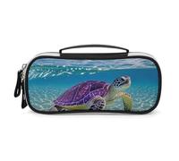 DWVSFJM Trousse à crayons en cuir synthétique étanche et portable avec fermeture éclair - Motif tortue de mer violette