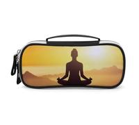 DWVSFJM Trousse à crayons en cuir synthétique étanche et portable avec fermeture éclair pour yoga, méditation, fournitures de bureau, trousse de maquillage