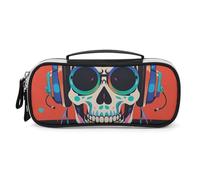 DWVSFJM Trousse de maquillage portable étanche en cuir PU avec fermeture éclair pour écouteurs punk rock crâne trousse à crayons pour fournitures de bureau trousse de maquillage