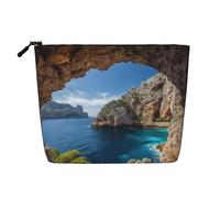 Dwvtfsm Arch In Mallorca Spain Trousse de maquillage pour femme, en lin, imperméable, organiseur de voyage léger à fermeture éclair, trousse de toilette de voyage, sac de rangement pour pinceaux de