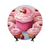 DWVTFSM Assiette décorative en porcelaine anglaise en forme de donut rose et cupcake avec présentoir de 20,3 cm faite à la main pour la maison et le bureau