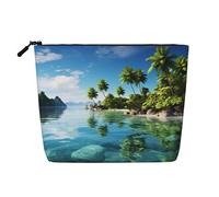 Dwvtfsm Belle trousse de maquillage île dans la mer pour femme, organisateur de cosmétiques de voyage en lin imperméable, léger à fermeture éclair, trousse de toilette de voyage, organisateur de