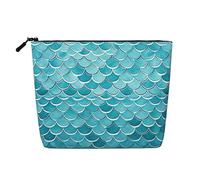 Dwvtfsm Blue Waves Squama Trousse de maquillage pour femme en lin imperméable avec fermeture éclair et motif écailles de sirène