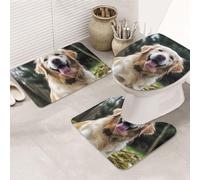 DWVTFSM Funny Golden Retriever Lot de 3 tapis de douche antidérapants avec contour en forme de U en microfibre absorbante et lavable pour décoration de baignoire/douche