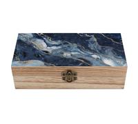 DWVTFSM Grande boîte de rangement en bois marbré bleu marine avec couvercle à charnière et fermoir à l'avant - Boîte de rangement en bois pour le bureau