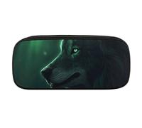 DWVTFSM Grande trousse à crayons étanche en cuir avec motif loup vert pour homme et femme, Style :, Taille unique