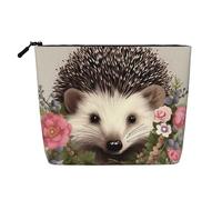 Dwvtfsm Hérisson dans une couronne florale - Trousse de maquillage pour femme - Imperméable - En lin - Léger - Fermeture éclair - Trousse de toilette de voyage - Sac de rangement pour pinceaux de