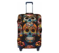 DWVTFSM Housse de bagage de voyage élastique anti-rayures lavable housse de valise de voyage coloré Sugar Skulls Protecteur de bagage pour valise de 45,7 à 81,3 cm, Noir , S