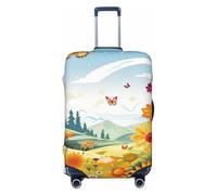 DWVTFSM Housse de bagage de voyage élastique anti-rayures lavable housse de valise de voyage housse soleil papillons libellule fleurs protection bagages pour valise de 45,7 à 81,3 cm, Noir , L