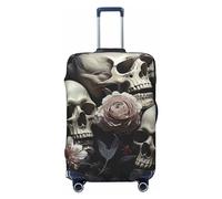 DWVTFSM Housse de protection élastique anti-rayures pour valise de voyage lavable avec fleurs noires et blanches et tête de mort pour valise de 45,7 à 81,3 cm, Noir , XL