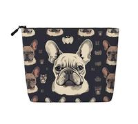 Dwvtfsm I Love Trousse de maquillage pour femme avec motif bouledogue français - Imperméable - En lin - Léger - Fermeture éclair - Trousse de toilette de voyage - Sac de rangement pour pinceaux de