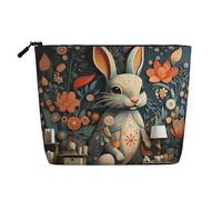 Dwvtfsm Il y a une trousse de maquillage à motif de lapin sur le mur pour femme, organisateur de cosmétiques de voyage en lin imperméable, léger à fermeture éclair, trousse de toilette de voyage