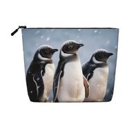 Dwvtfsm Jeunes pingouins avec neige trousse de maquillage pour femme, organiseur de voyage en lin imperméable, léger à fermeture éclair, trousse de toilette de voyage organisateur de pinceaux de